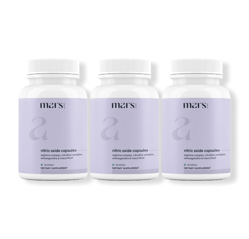Mars by GHC Nitric Oxide capsules bottle front shows clean vegan energy support