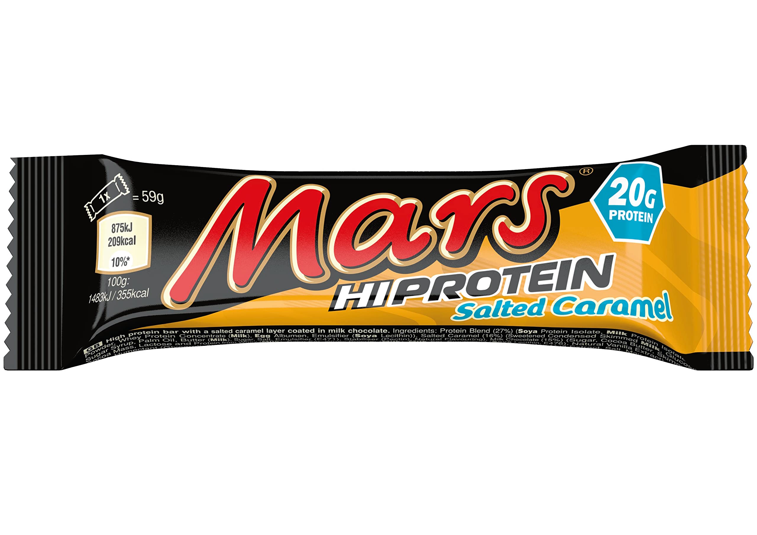 Nutrition information panel for Mars Hi Protein Bar Salted Caramel