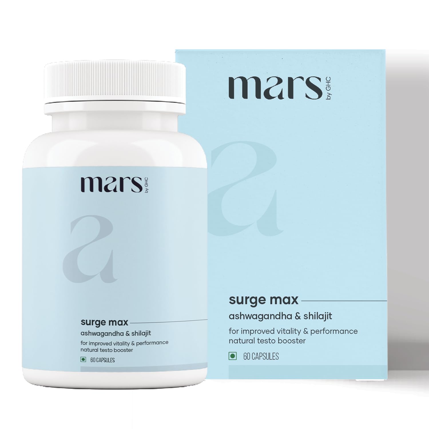 Mars Surgemax natural capsules bottle on white background