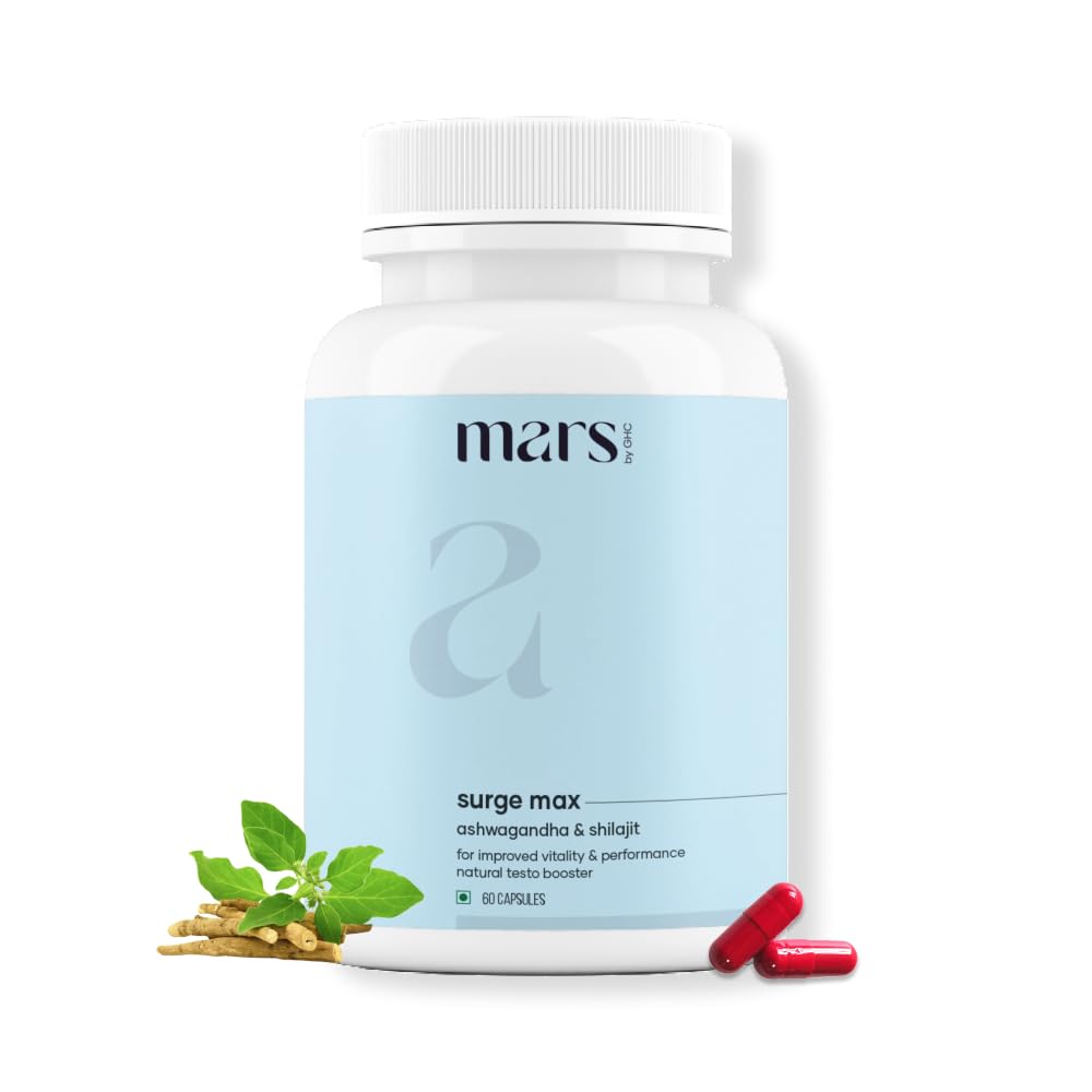 Close-up of Mars Surgemax capsules with Shilajit and Safed Musli