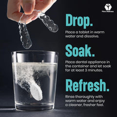 Denture, retainer and mouthguard soaking in cleaner