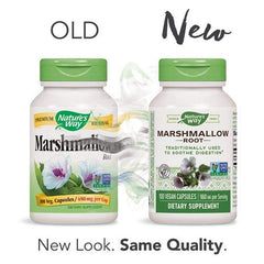 Back panel with supplement facts for Nature's Way Marshmallow Root 480 mg