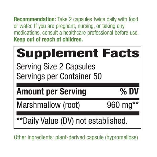 Bottle of Nature's Way Marshmallow Root 480 mg capsules