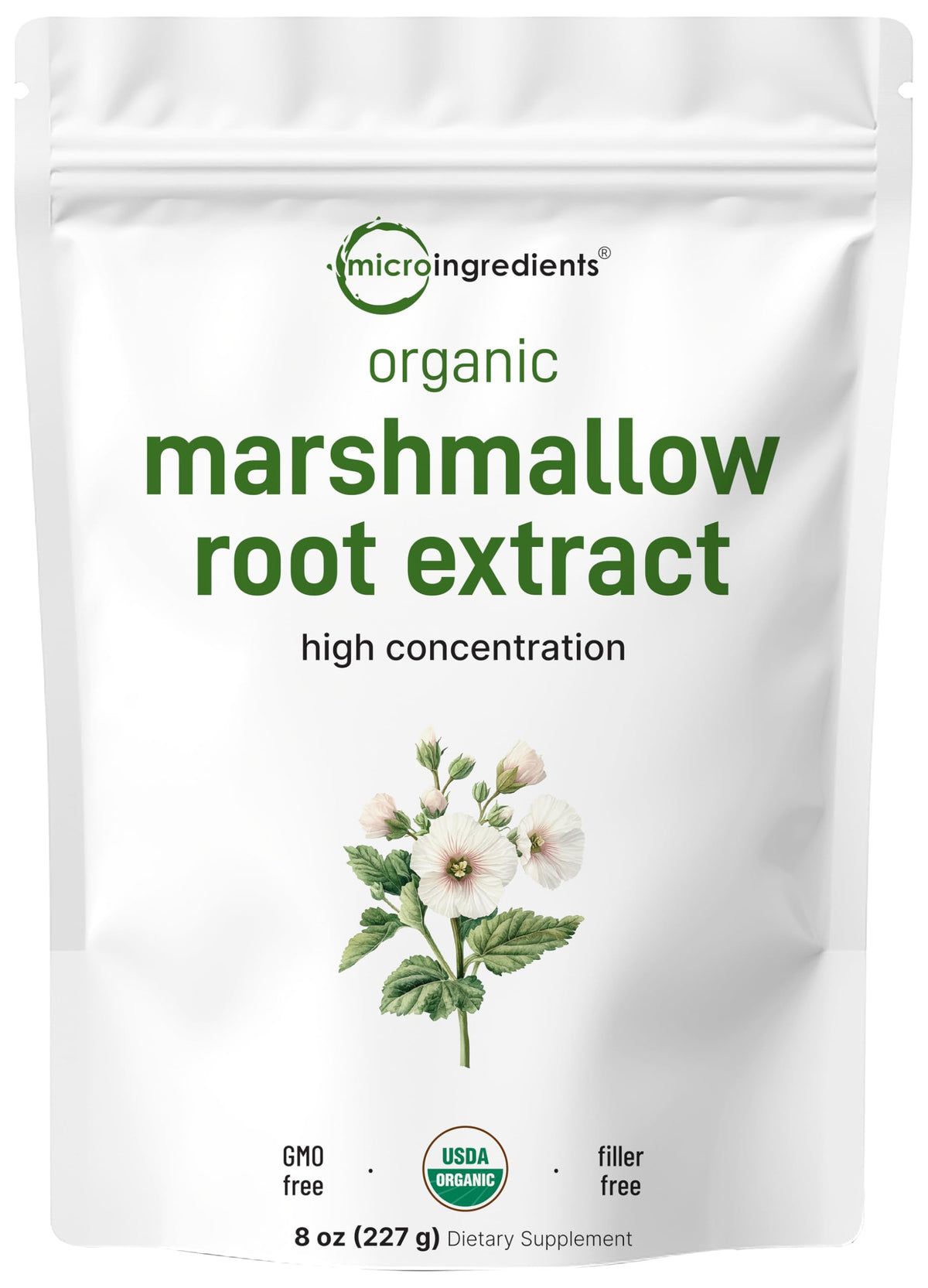 Organic marshmallow root powder 8 oz jar front label
