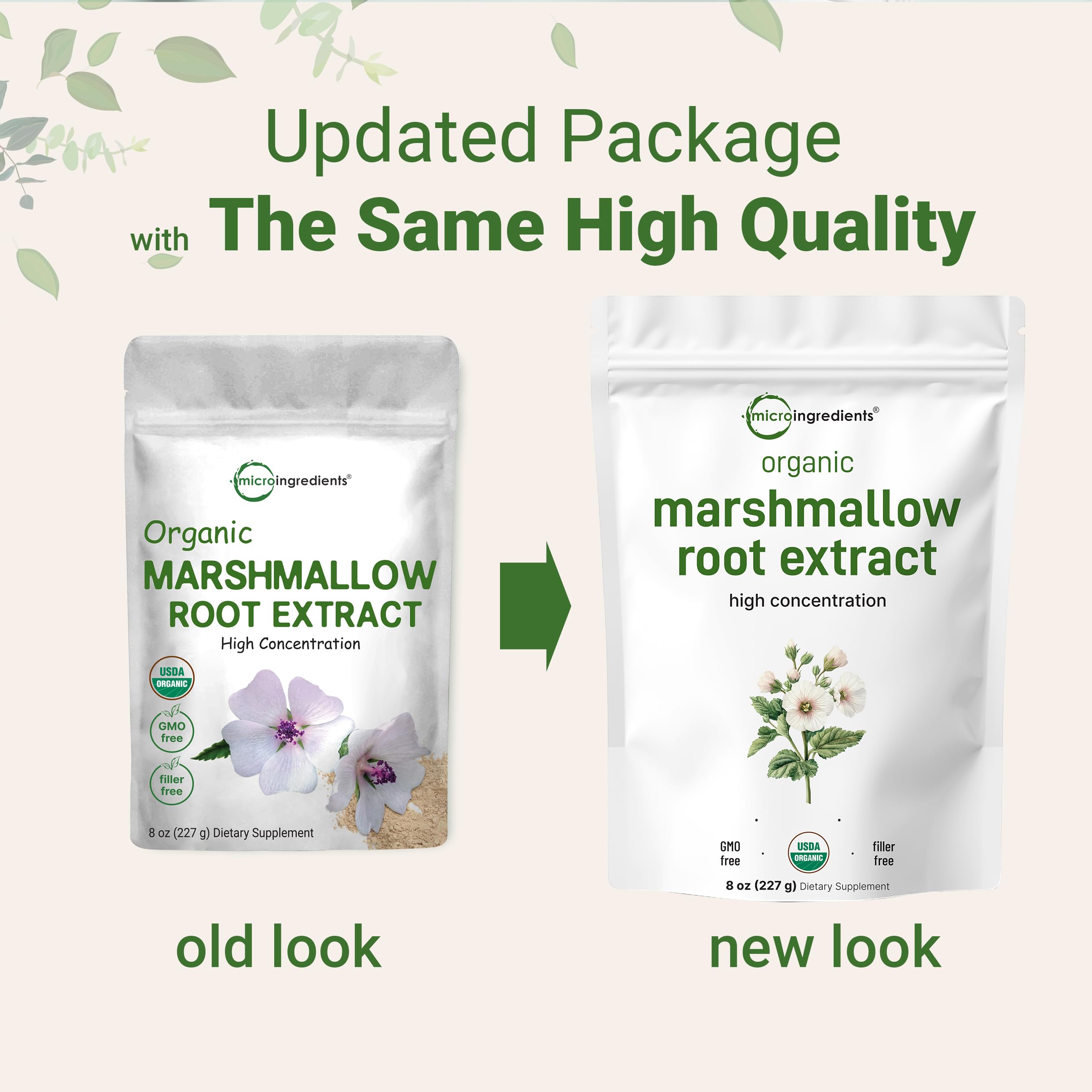 8 oz pouch packaging of marshmallow root powder