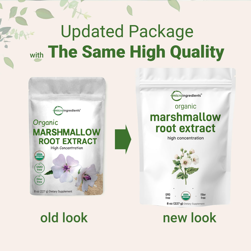 8 oz pouch packaging of marshmallow root powder