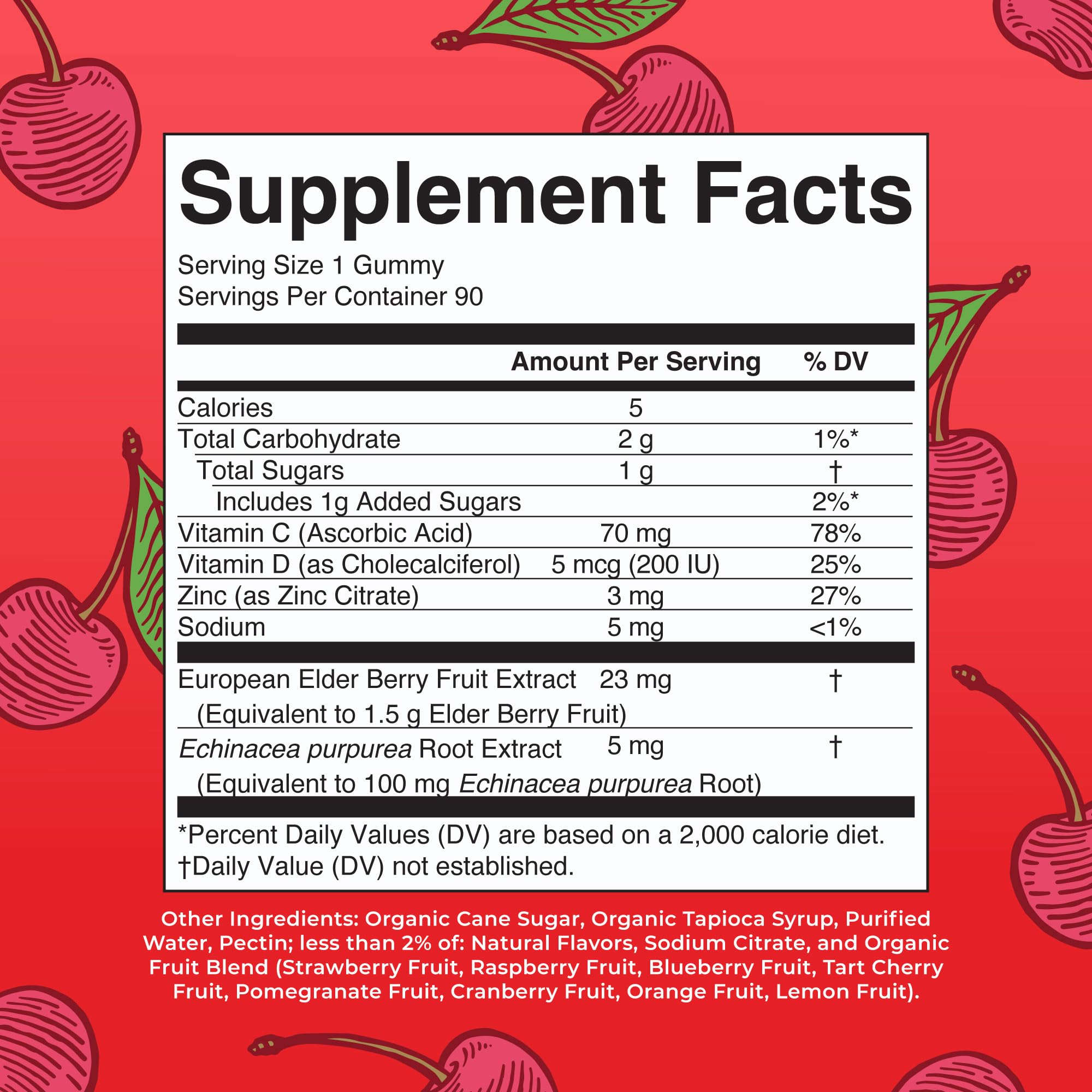 MaryRuth's 5-1 Immunity Gummies cherry flavor packaging for kids and adults 90 count