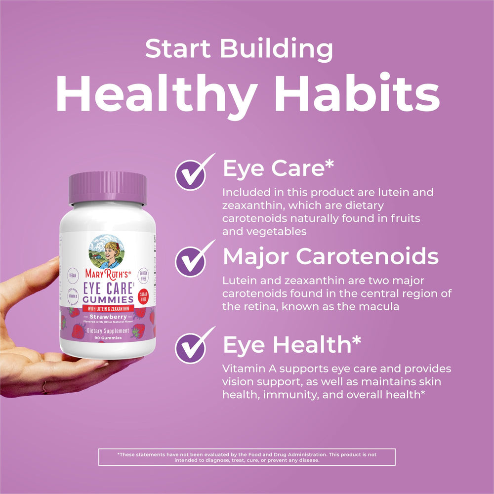 Vegan, non-GMO, and gluten-free labeling for Eye Care Gummies