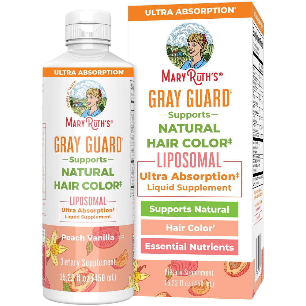 MaryRuth Gray Guard Liposomal bottle with peach vanilla flavor