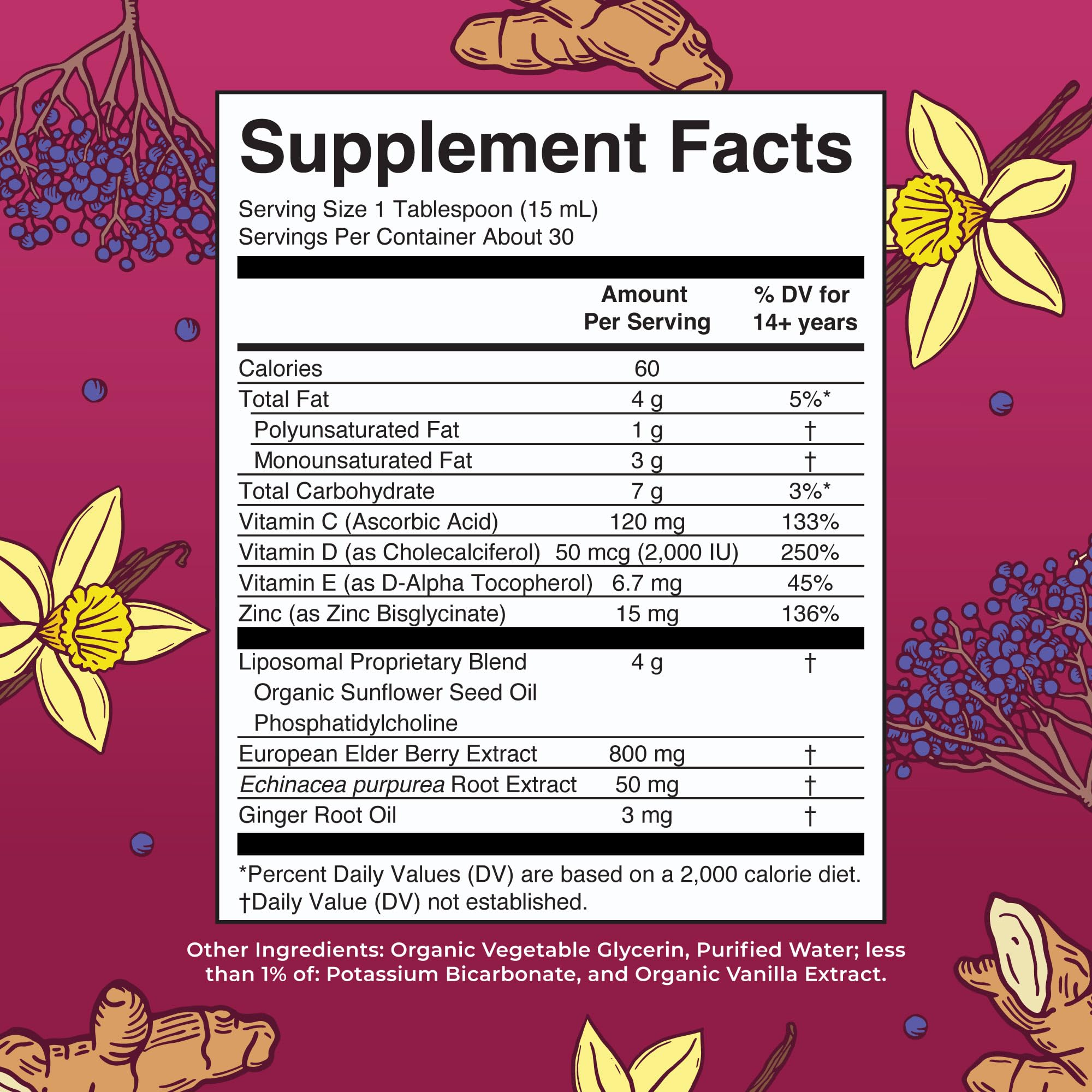 Close-up of MaryRuth Immunity Liposomal elderberry bottle