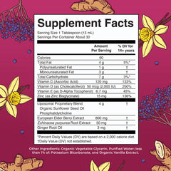 Close-up of MaryRuth Immunity Liposomal elderberry bottle