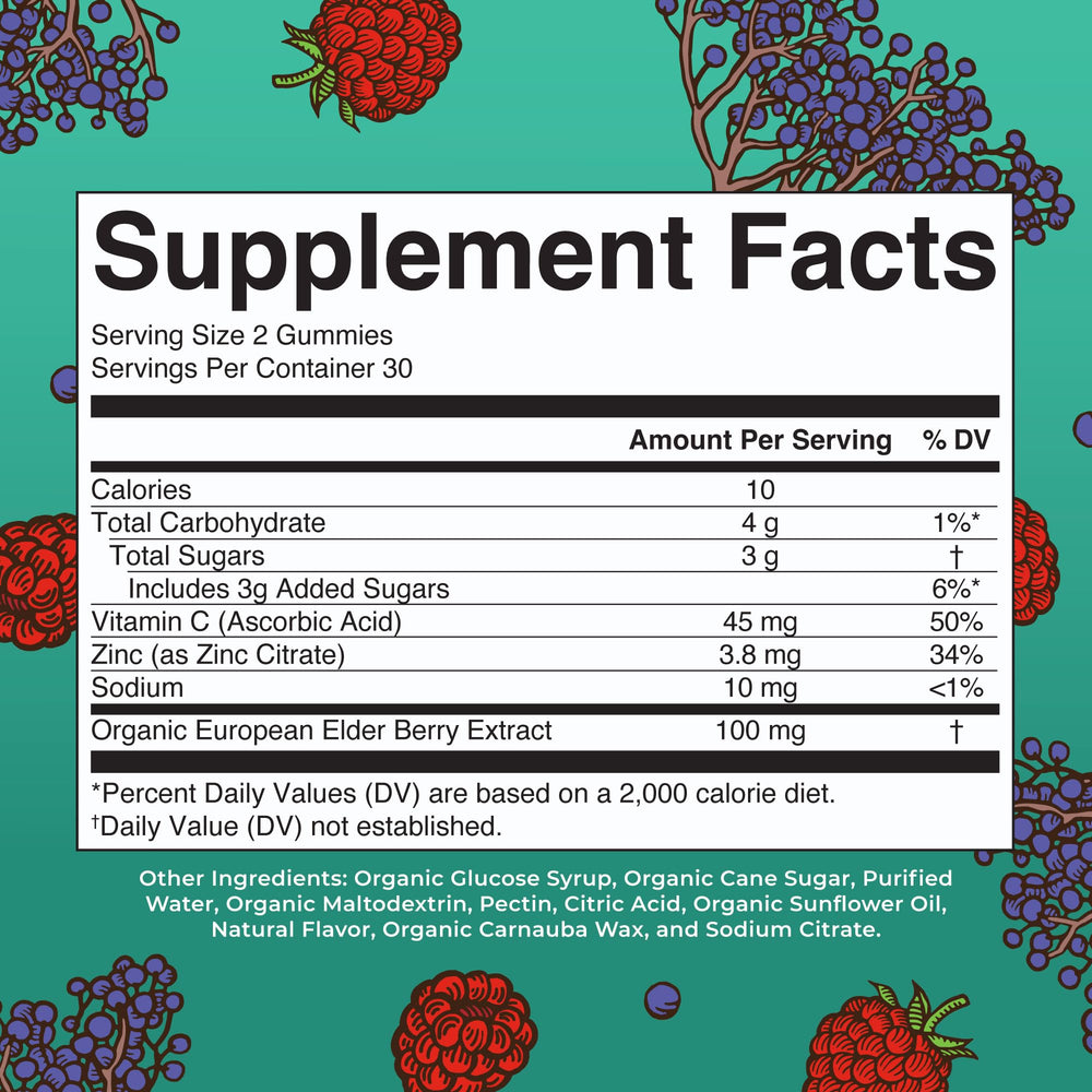 Close-up of mixed berry flavor immune support gummies