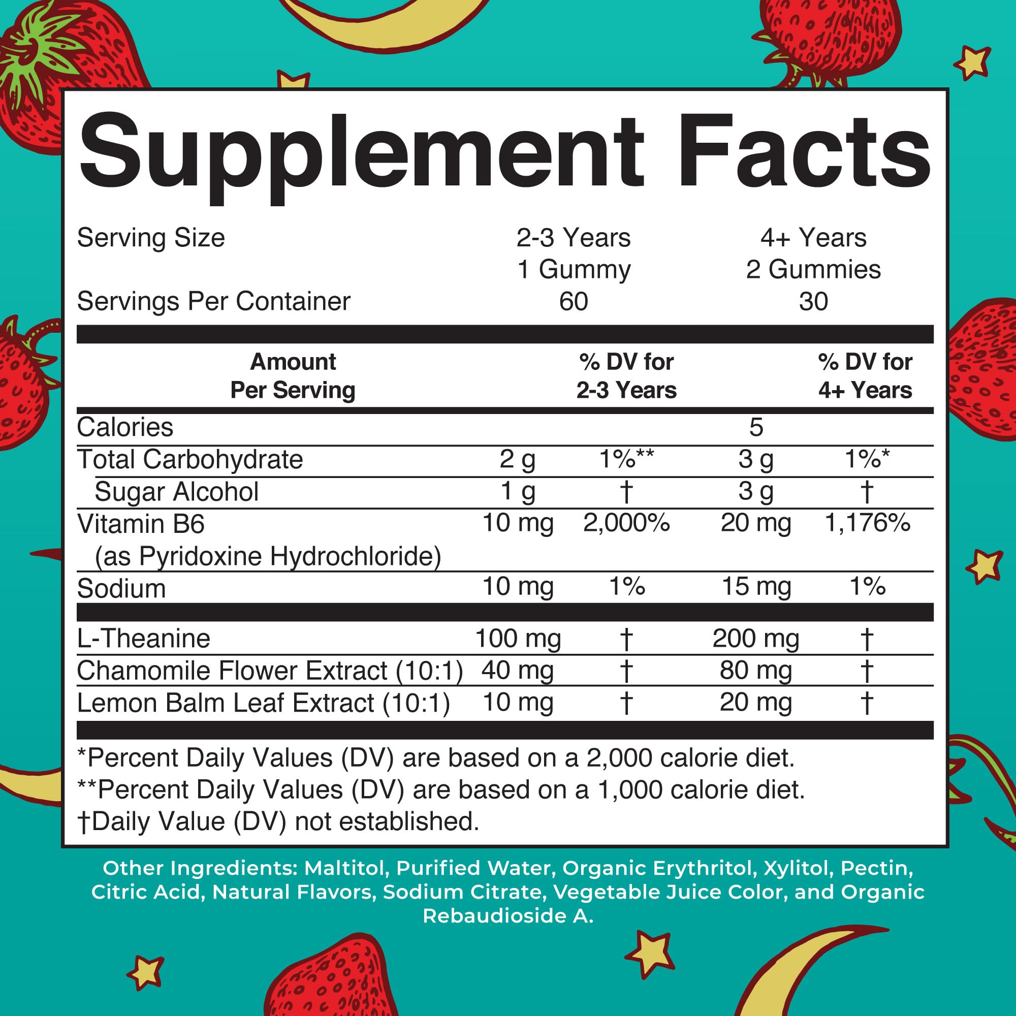 Bottle with 60 gummies and serving count