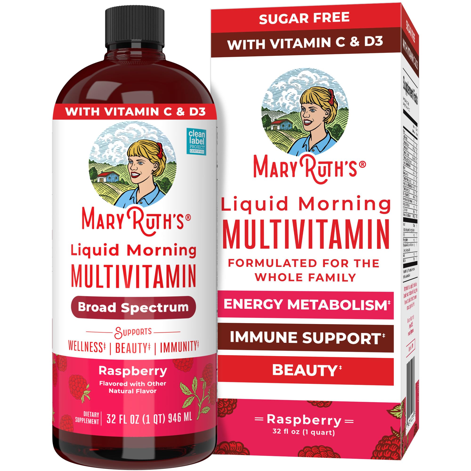 MaryRuth Raspberry Liquid Morning Multivitamin bottle - front view
