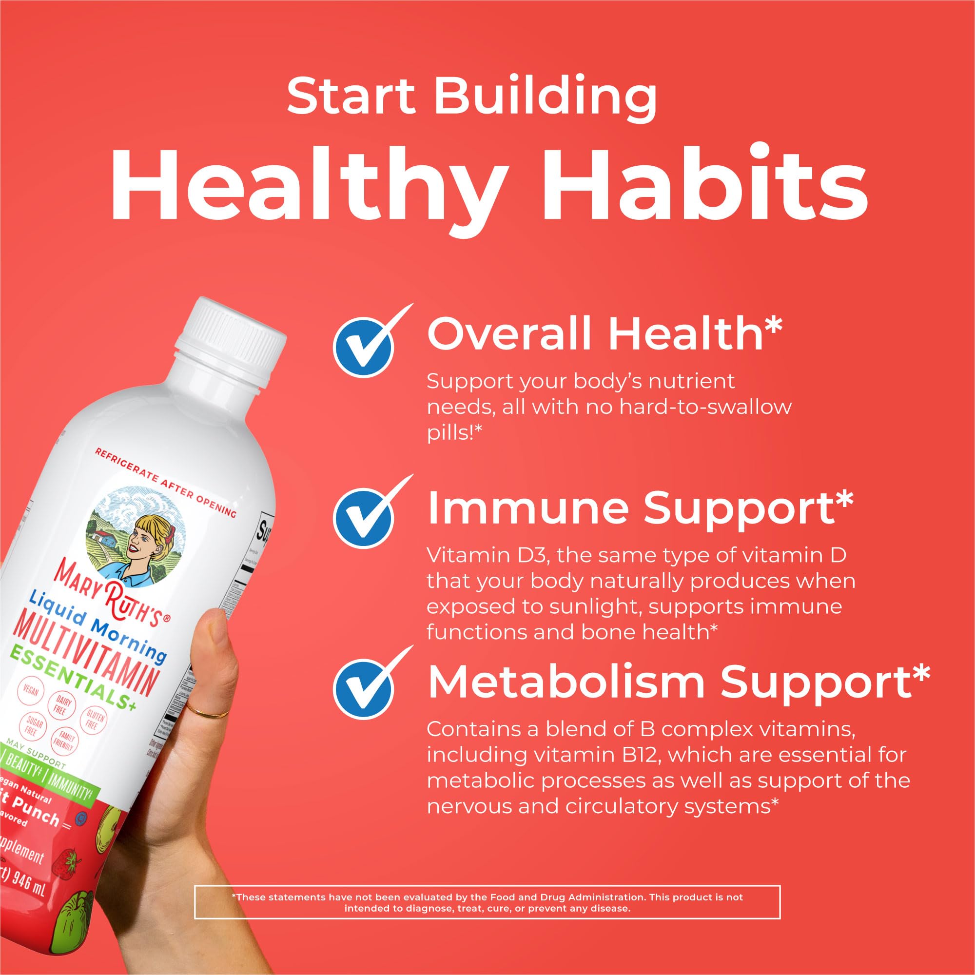 Back of MaryRuth Essentials+ bottle showing nutrition facts