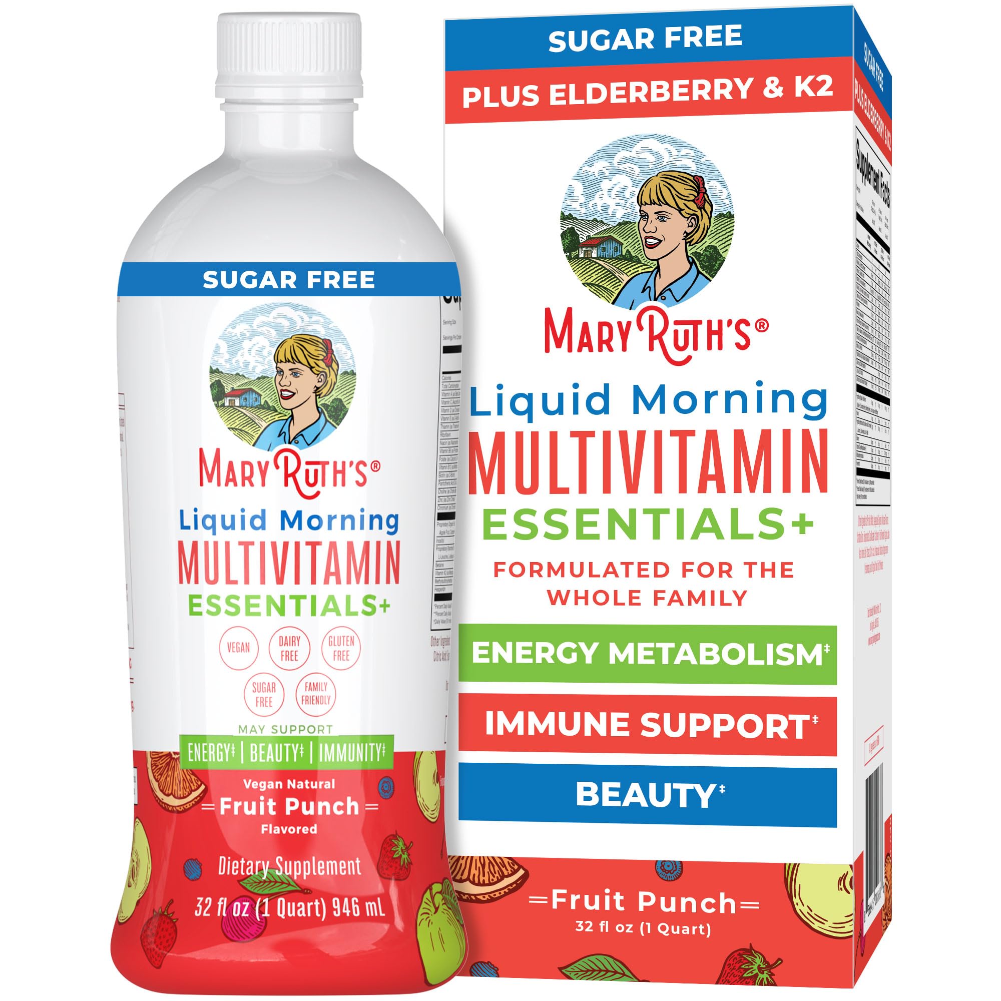 Front view of MaryRuth Organics Liquid Morning Multivitamin Essentials+ bottle