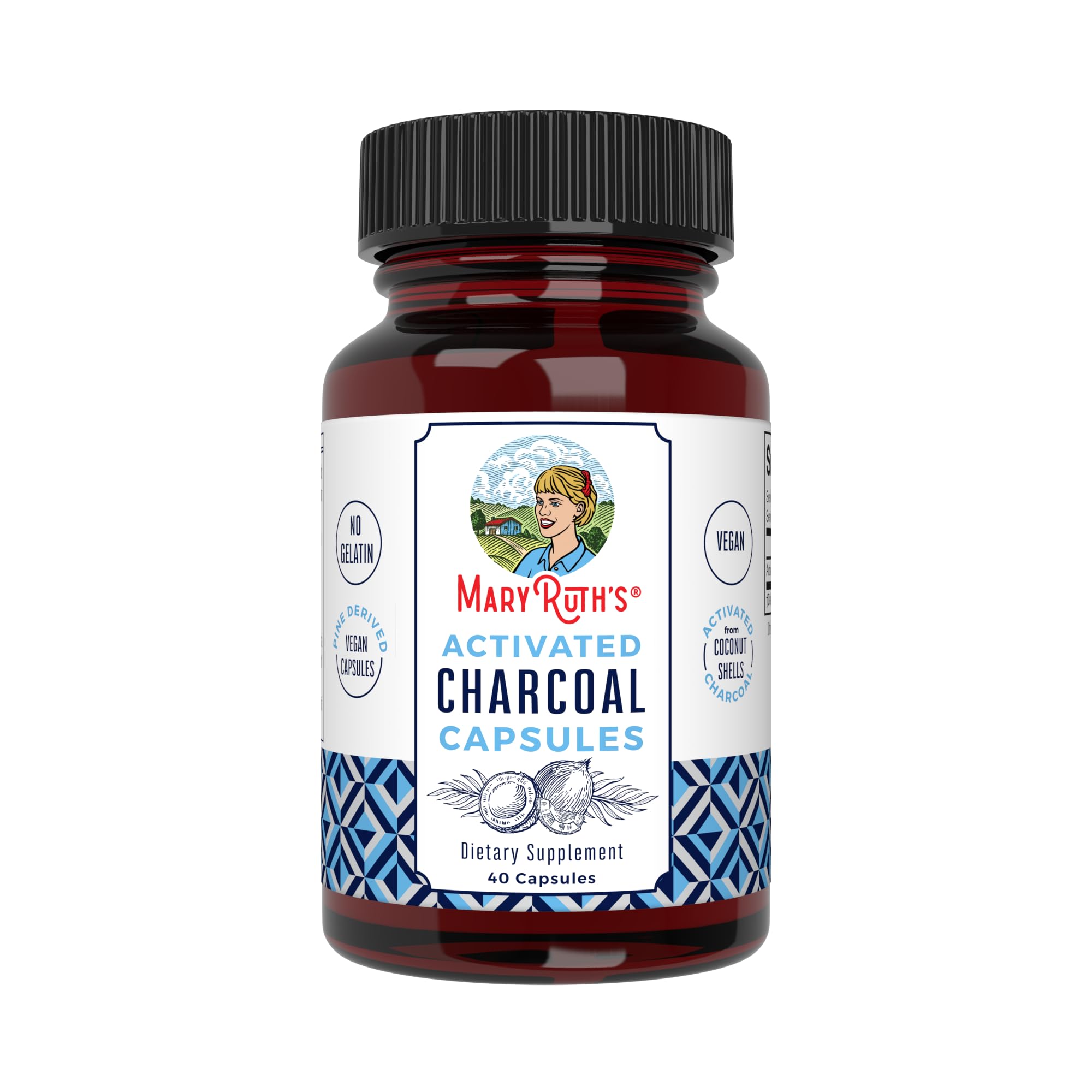 Bottle of MaryRuth Organics Activated Charcoal Capsules - front view