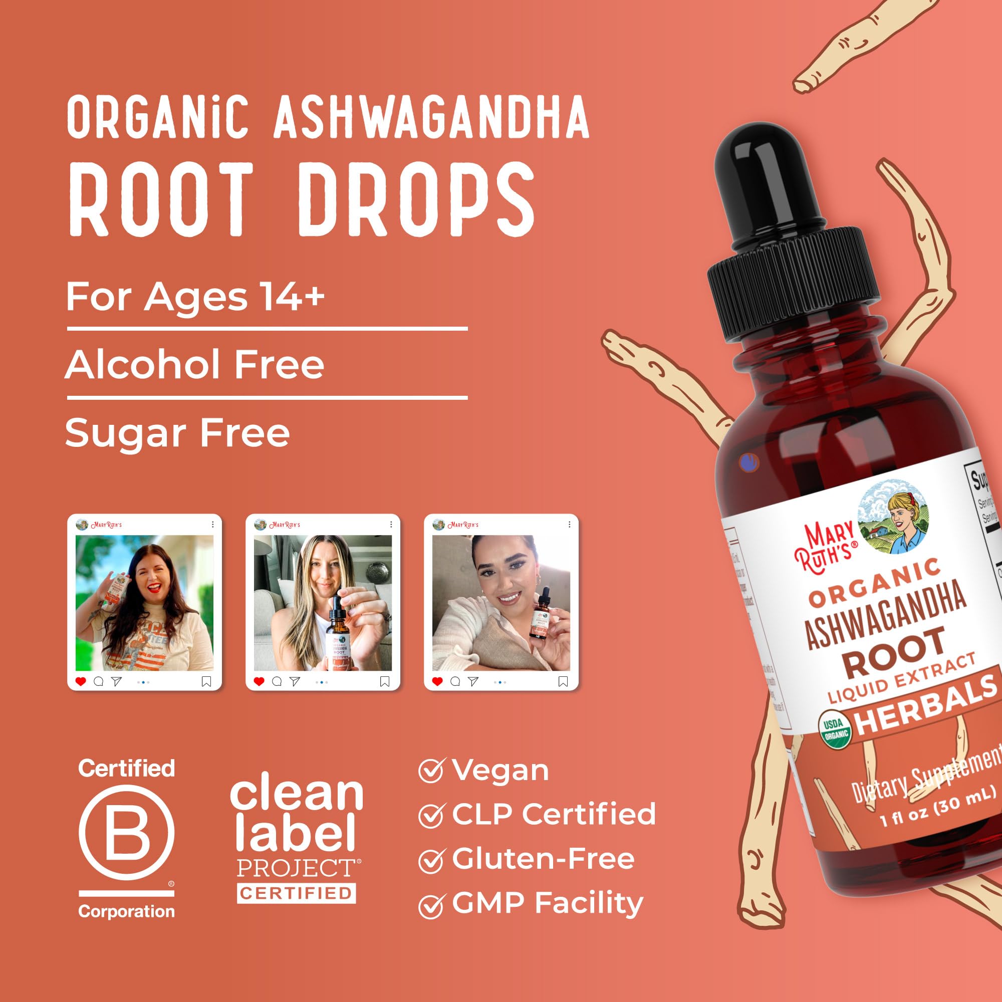 MaryRuth Organics Ashwagandha Root non-GMO certification label