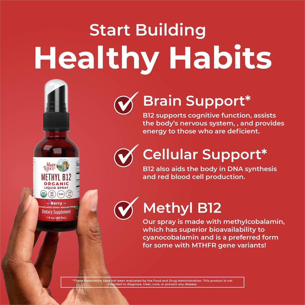 MaryRuth Organics B12 spray vegan non-GMO packaging shown
