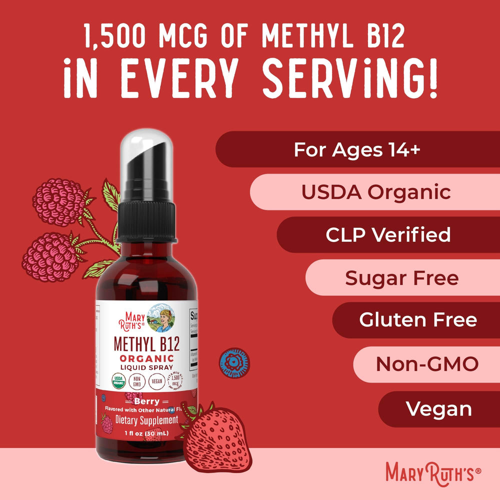 Vegan, organic, non-GMO B12 spray labeling