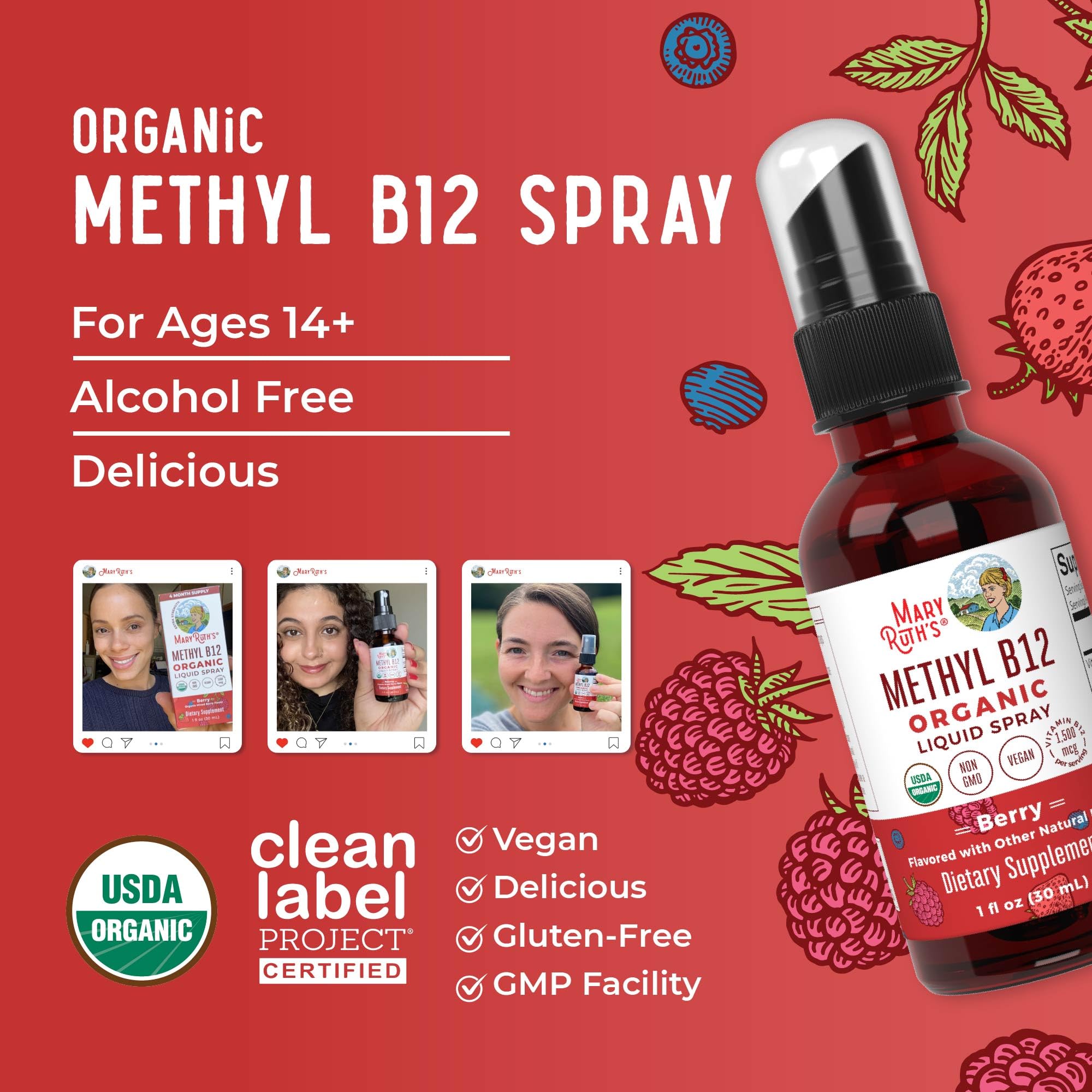 MaryRuth Organics B12 supplement daily-use illustration