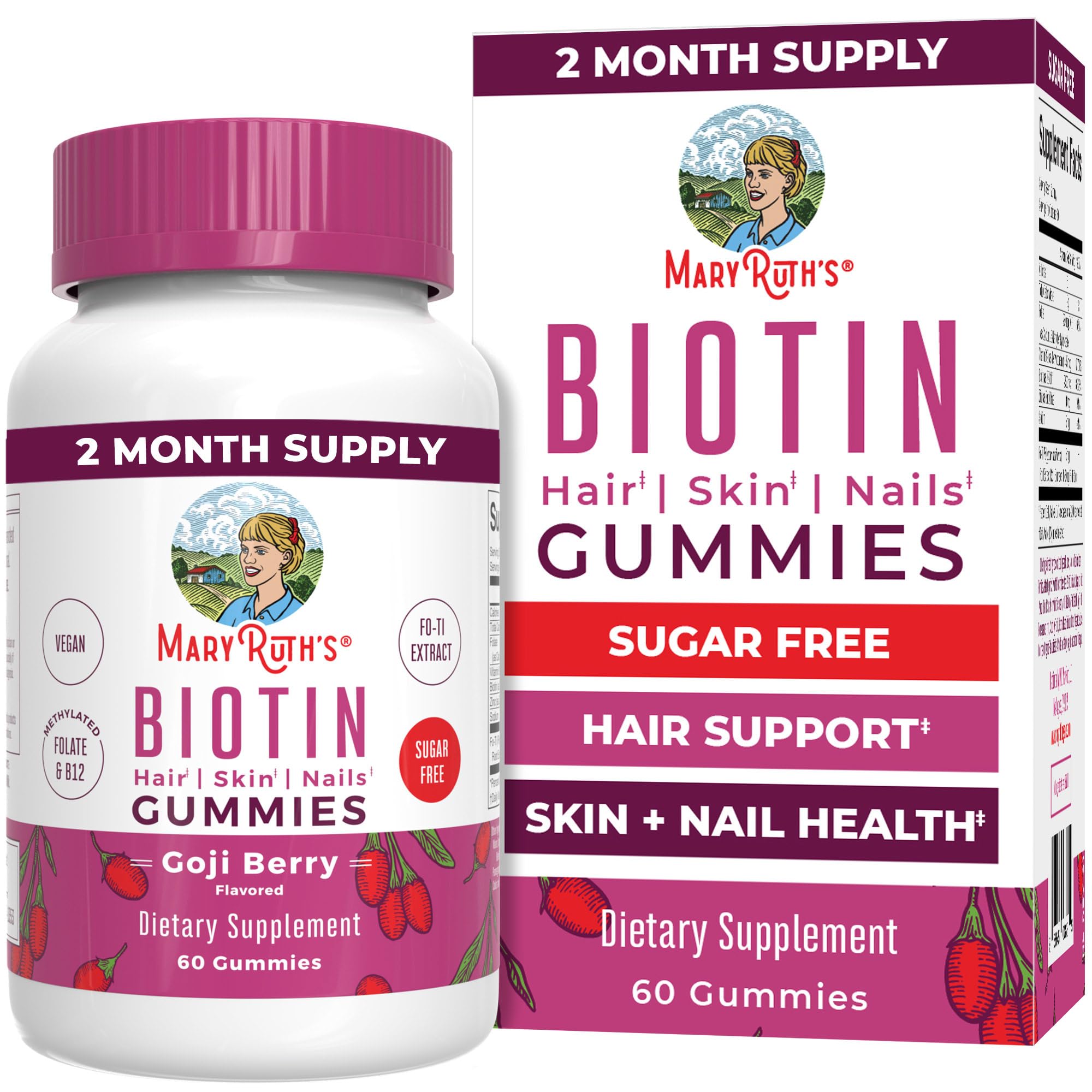 Front view of MaryRuth Organics Biotin Gummies bottle, 60 count