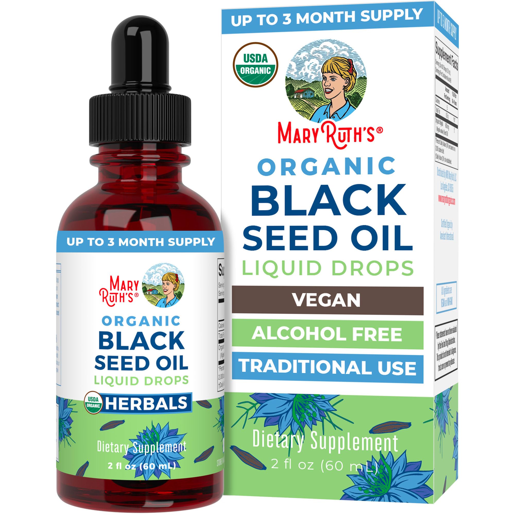 MaryRuth Organics Black Seed Oil Liquid Drops 2 oz bottle front view