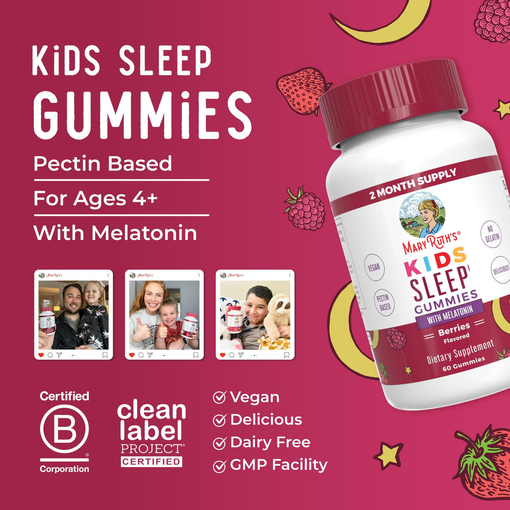 Bottle front view of MaryRuth Organics kids melatonin gummies