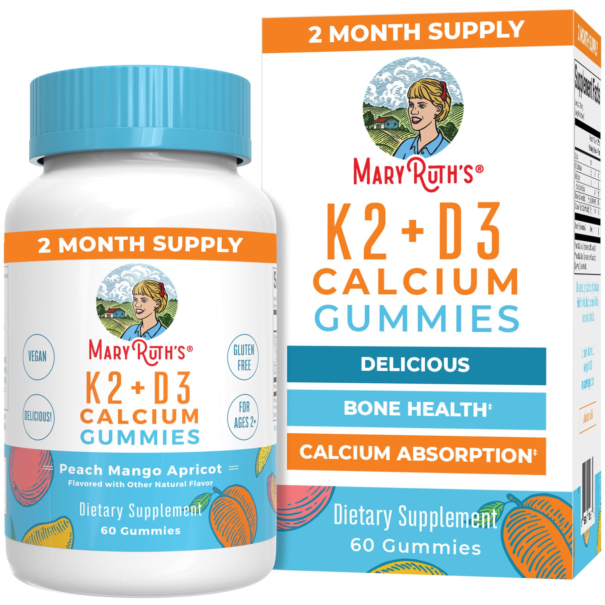 MaryRuth Organics Calcium D3 K2 gummies bottle front for daily bone support