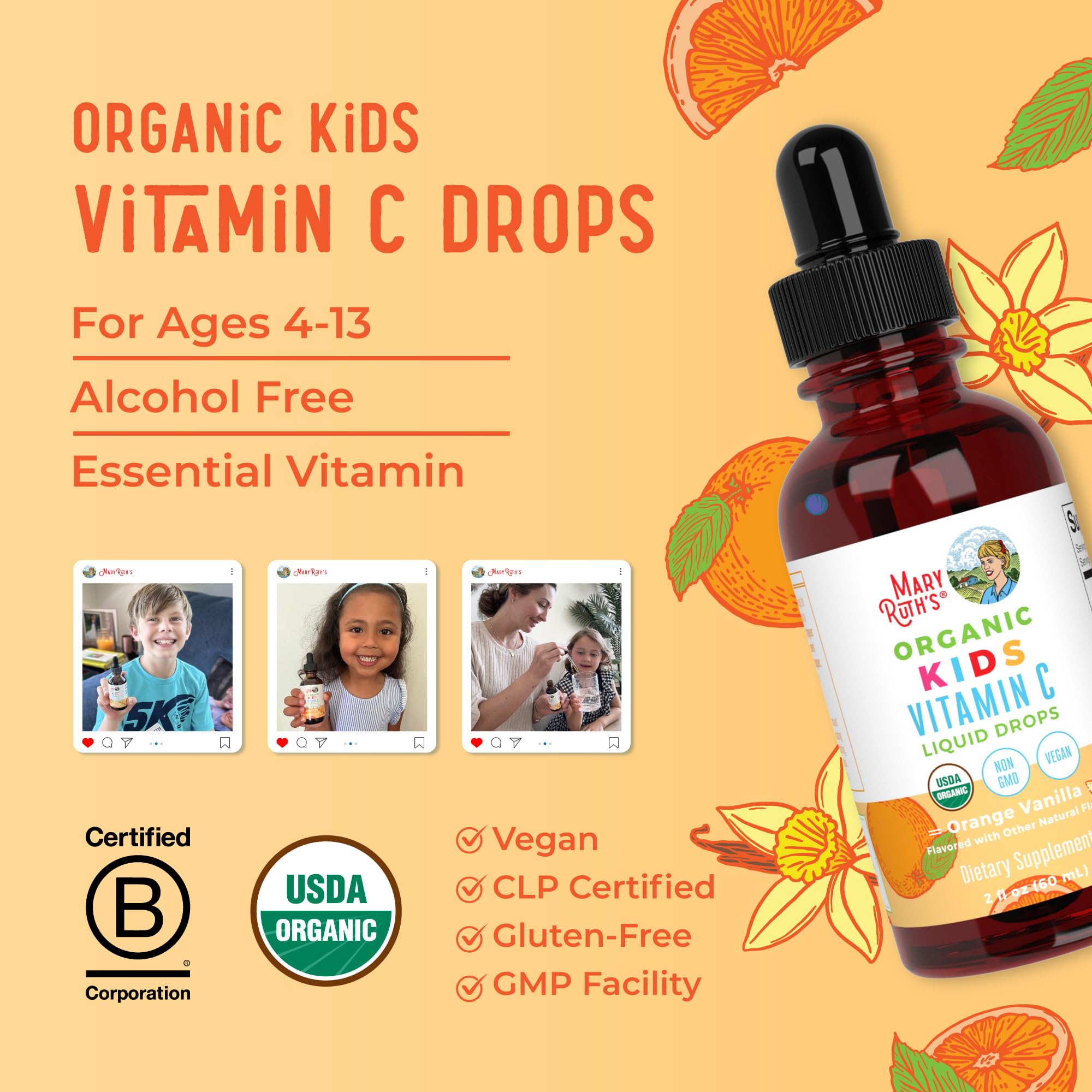 MaryRuth Organics 2oz bottle designed for kids aged 4-13