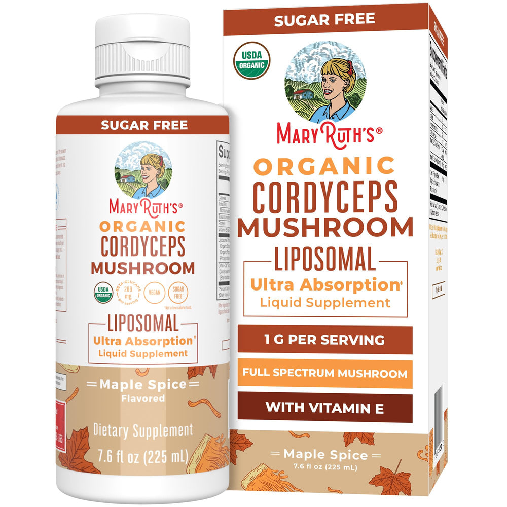 MaryRuth Organics Cordyceps liposomal mushroom bottle - front label