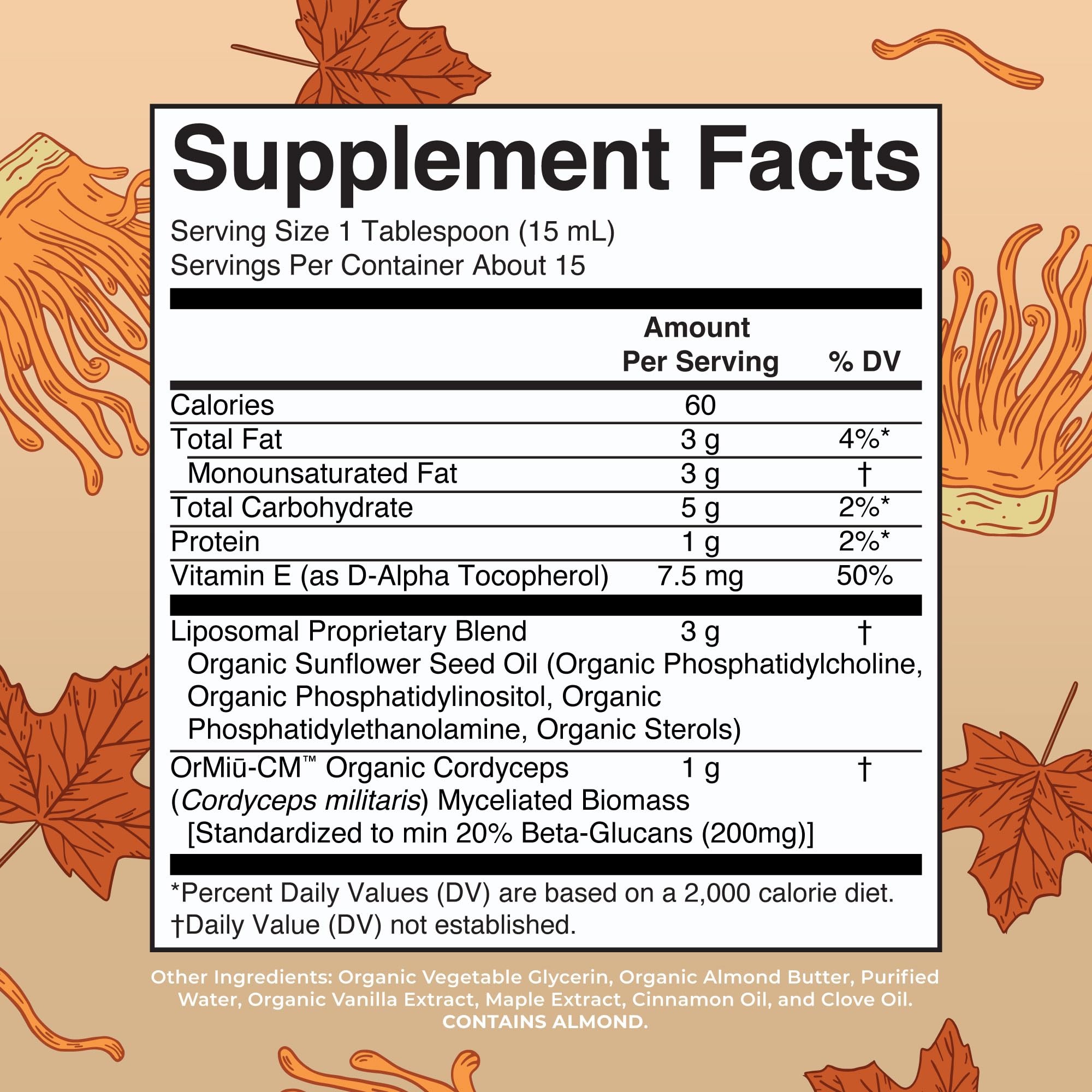 Close-up of liposomal Cordyceps mushroom bottle