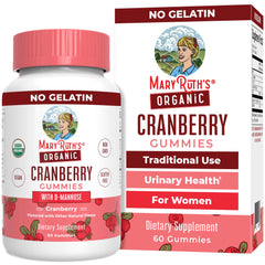 Bottle and label of MaryRuth Organic Cranberry Gummies with D-Mannose