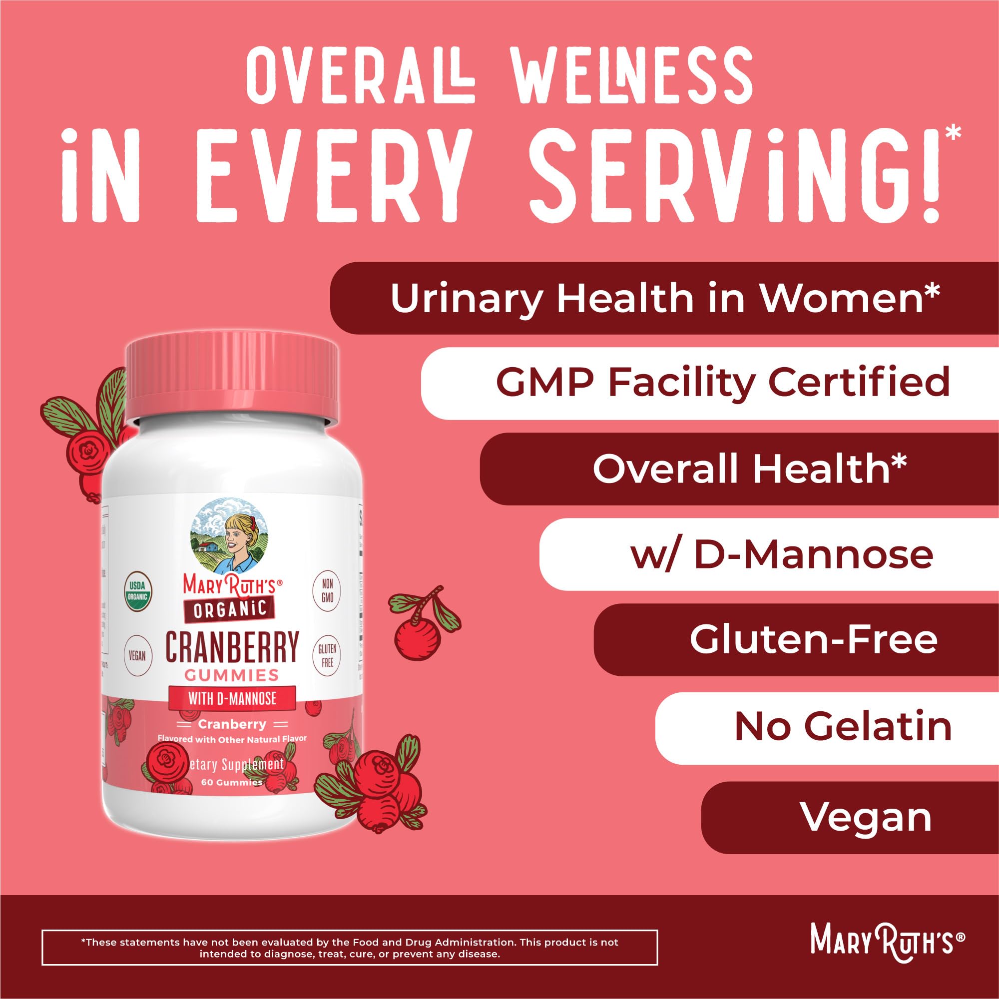 Ingredient list showing cranberry extract and D-Mannose