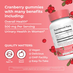 Nutrition facts panel for MaryRuth Organic Cranberry Gummies