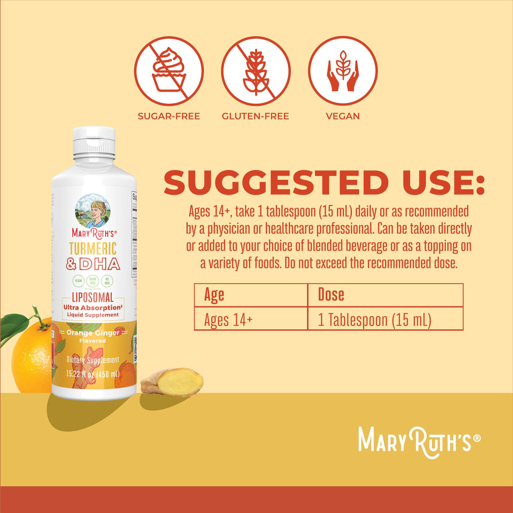 Illustration of turmeric curcumin, ginger root oil, and DHA