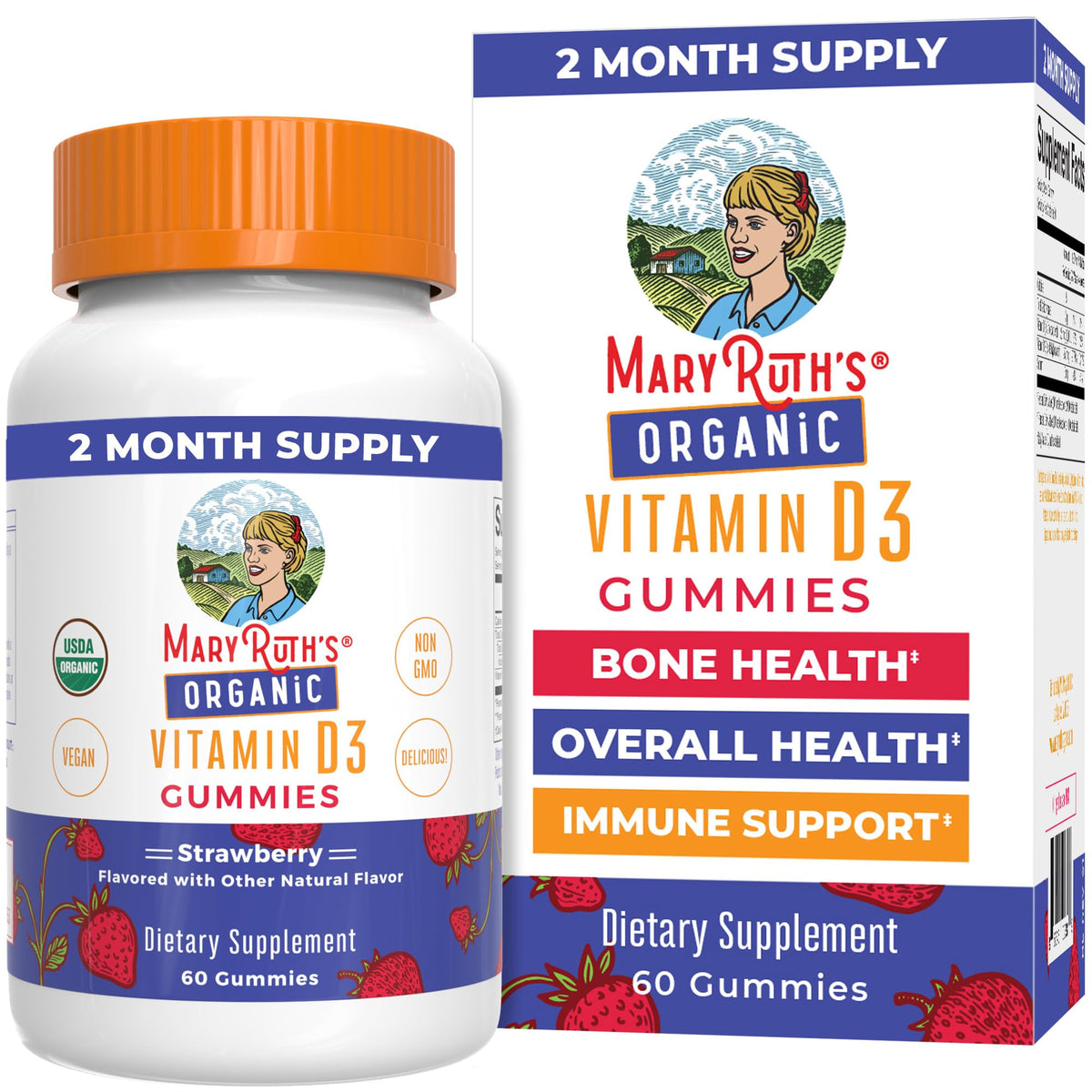 MaryRuth Organics Vitamin D3 Gummies front view with 60-count bottle