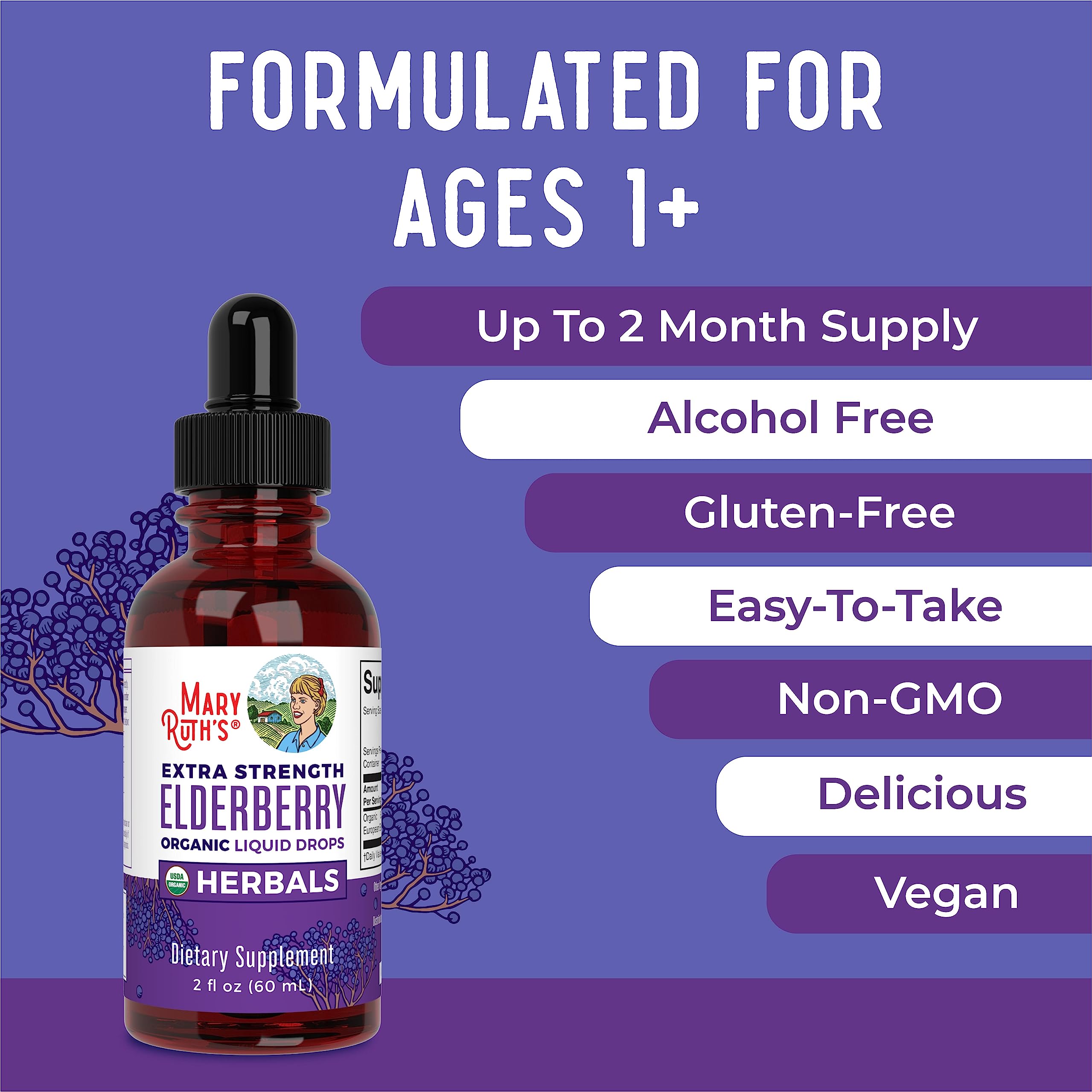 Elderberry syrup bottle with fresh berries