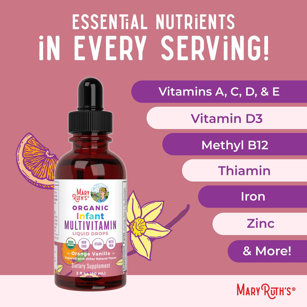 Orange-vanilla flavored liquid vitamins for infants