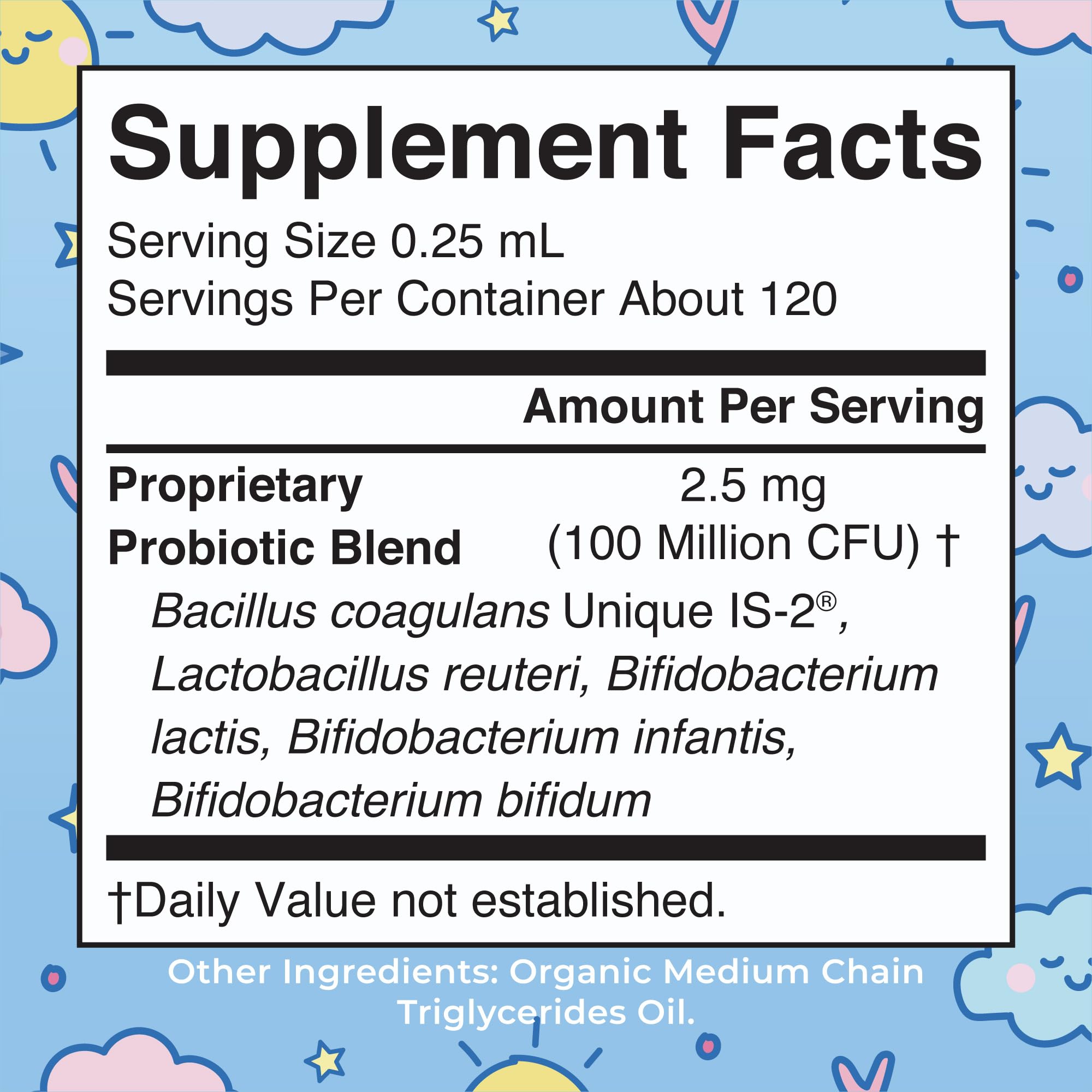 Infant probiotic drops being dispensed from a dropper