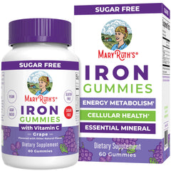 Front view of MaryRuth Organics Iron Gummies bottle with grape flavor