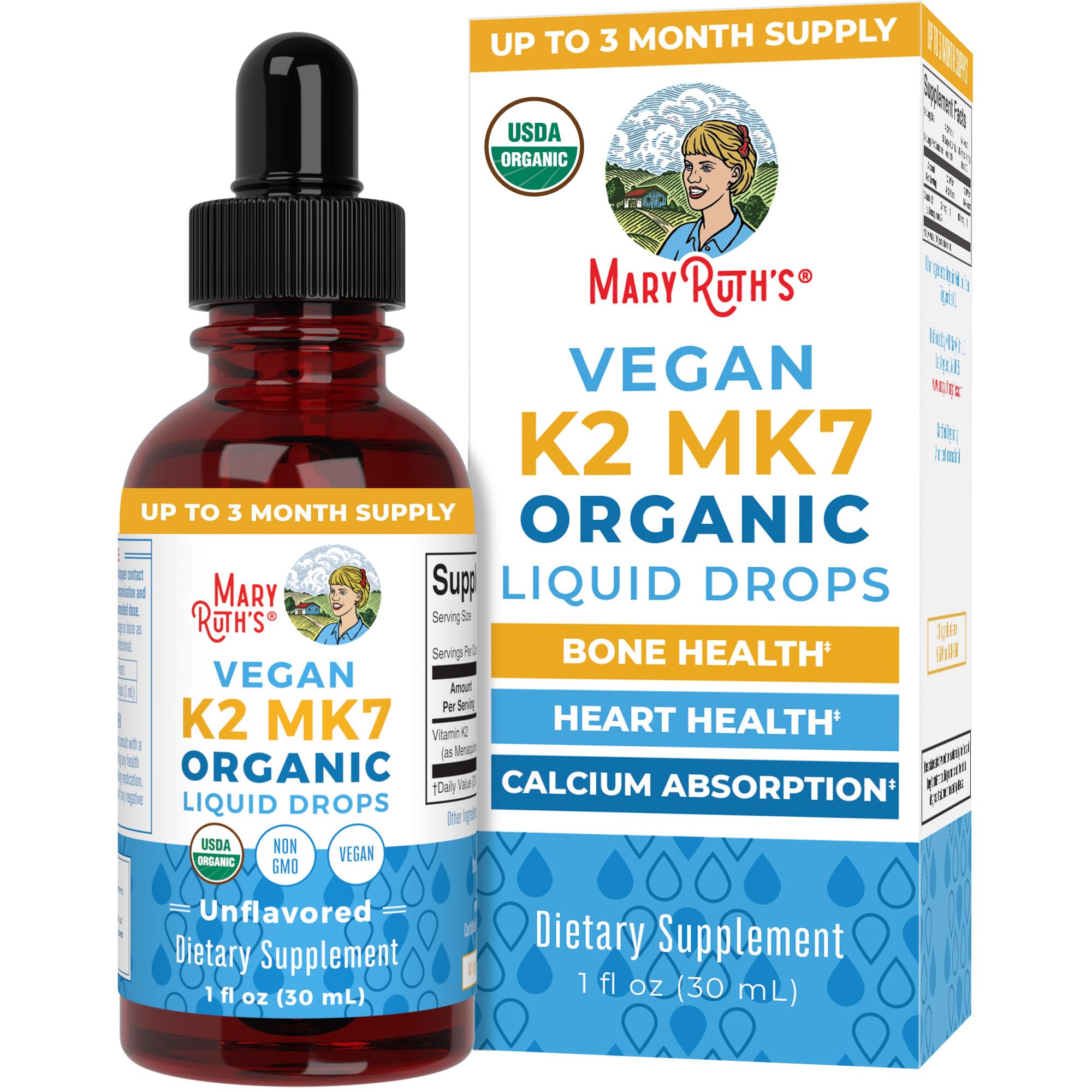 Front view of MaryRuth Organics Vitamin K2 MK7 Drops bottle