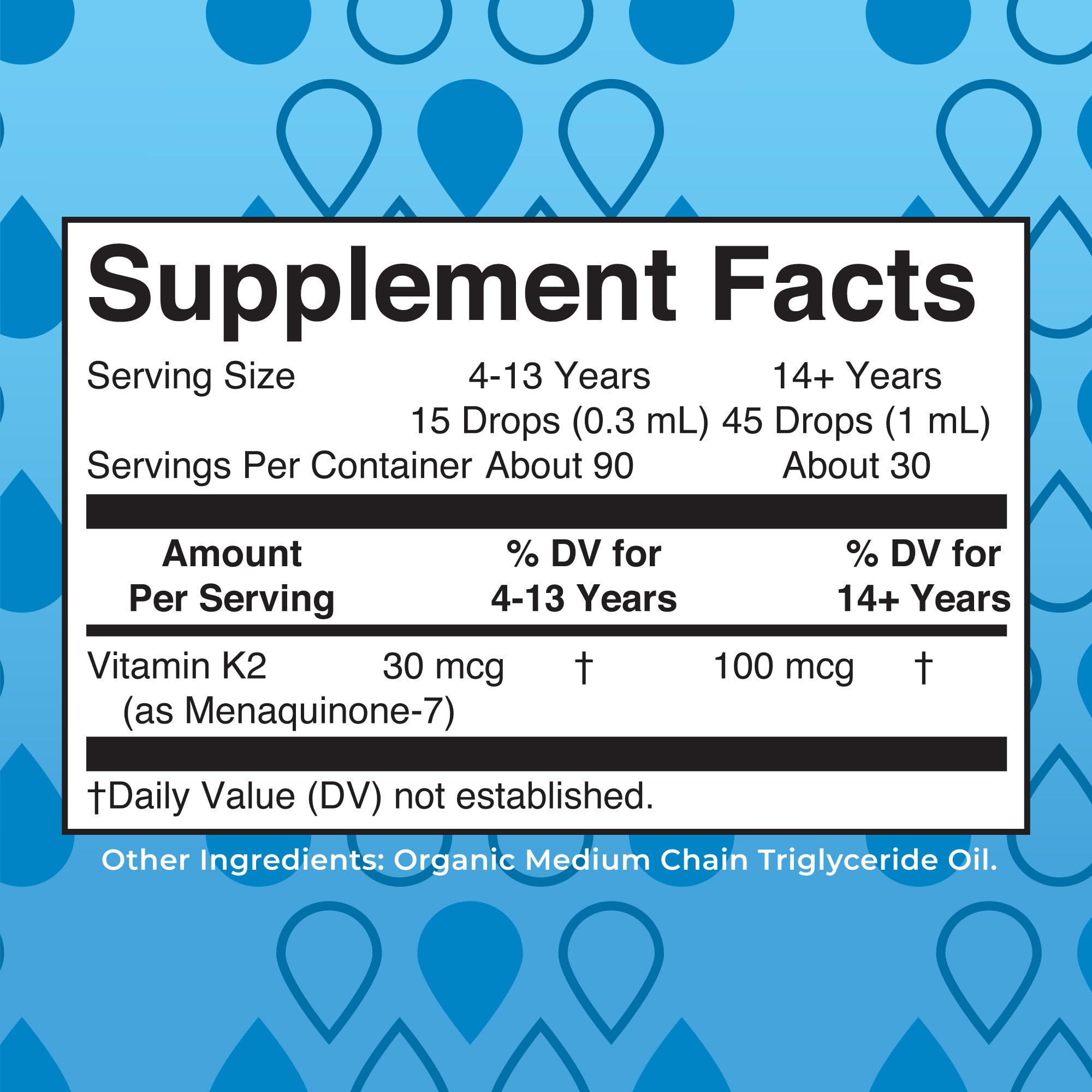 Ingredients list for MaryRuth Organics K2 MK7 drops
