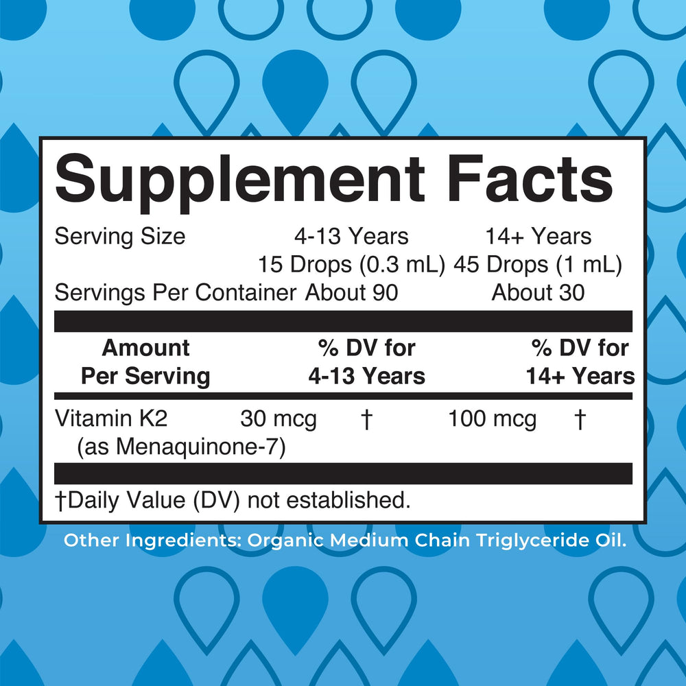 Ingredients list for MaryRuth Organics K2 MK7 drops