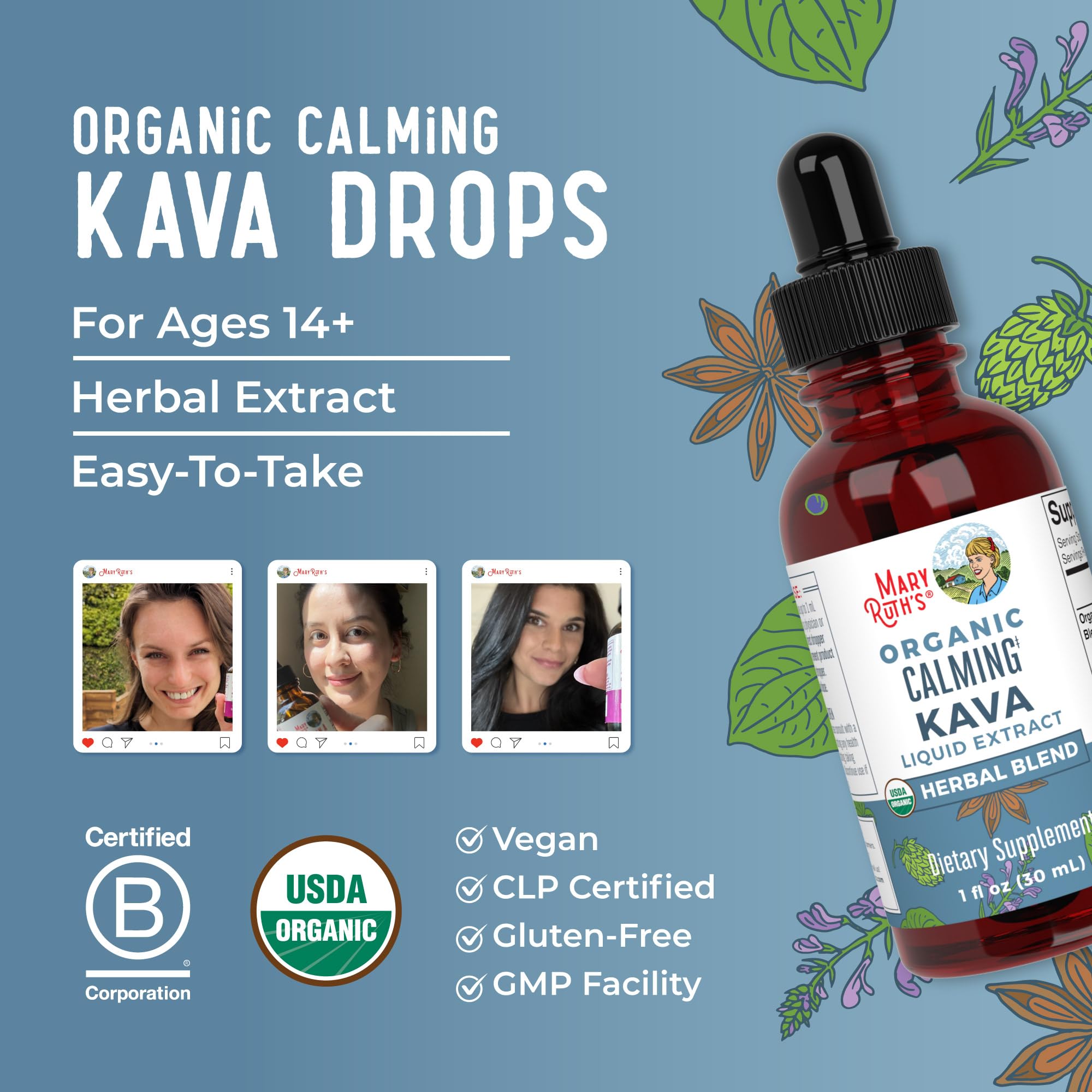 Nutrition facts for MaryRuth Organics Calming Kava Root drops