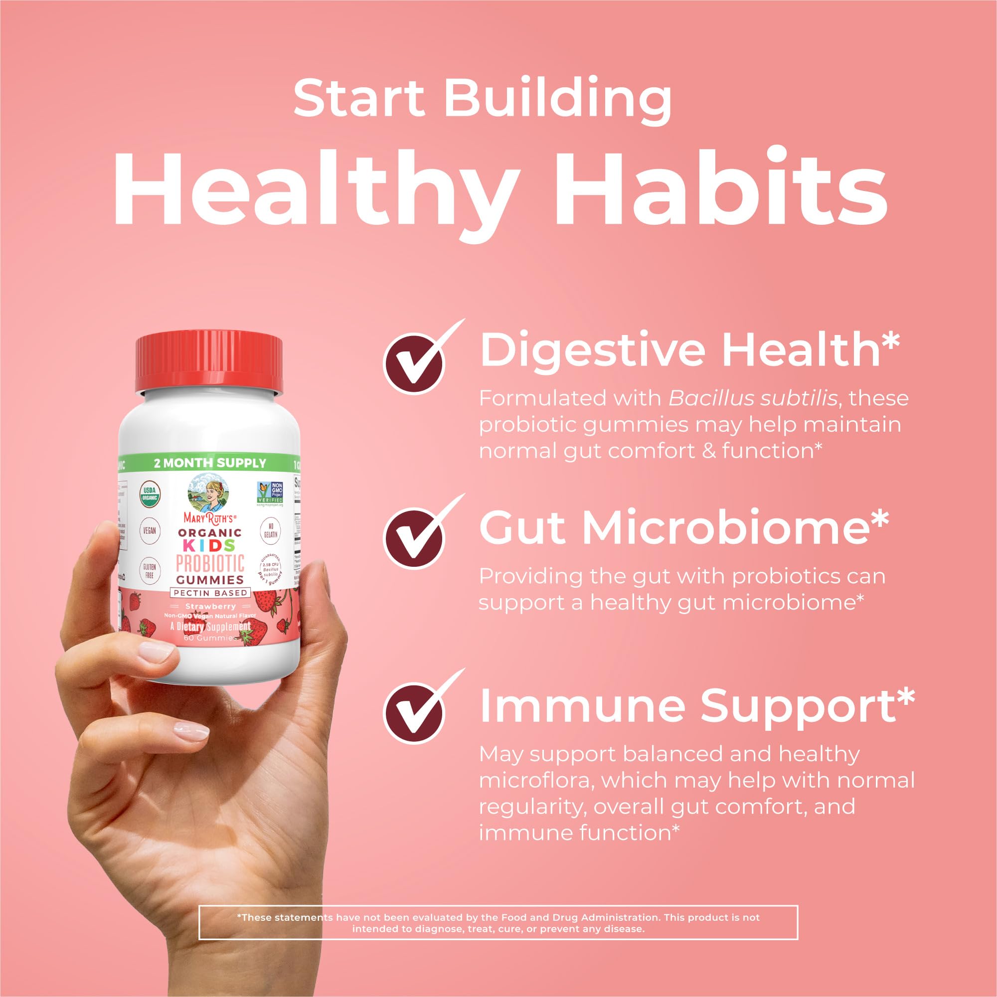 Ingredients panel for MaryRuth Organics Kids Probiotics Gummies