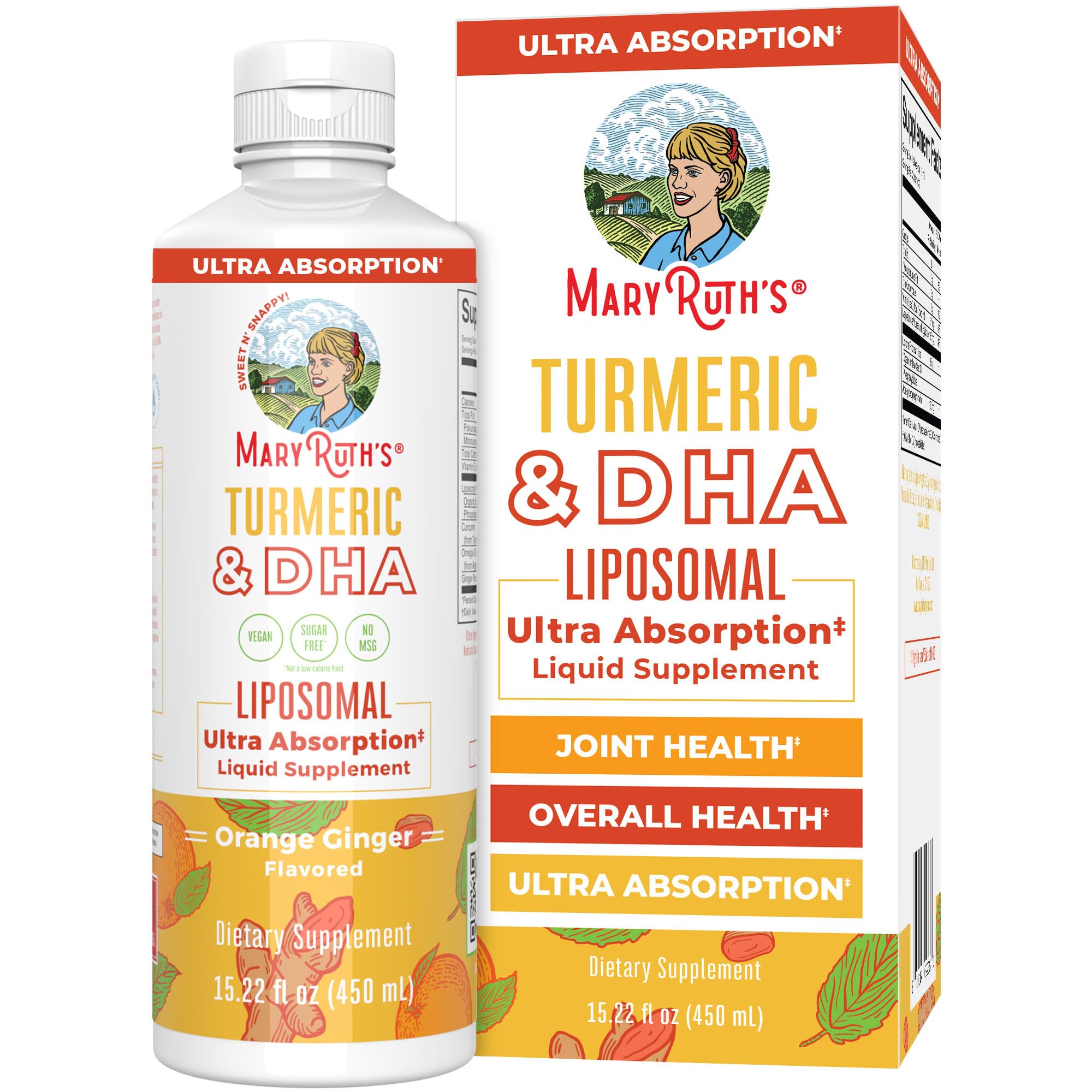 Front view of MaryRuth Organics Liposomal Turmeric & DHA bottle – 15.22 oz