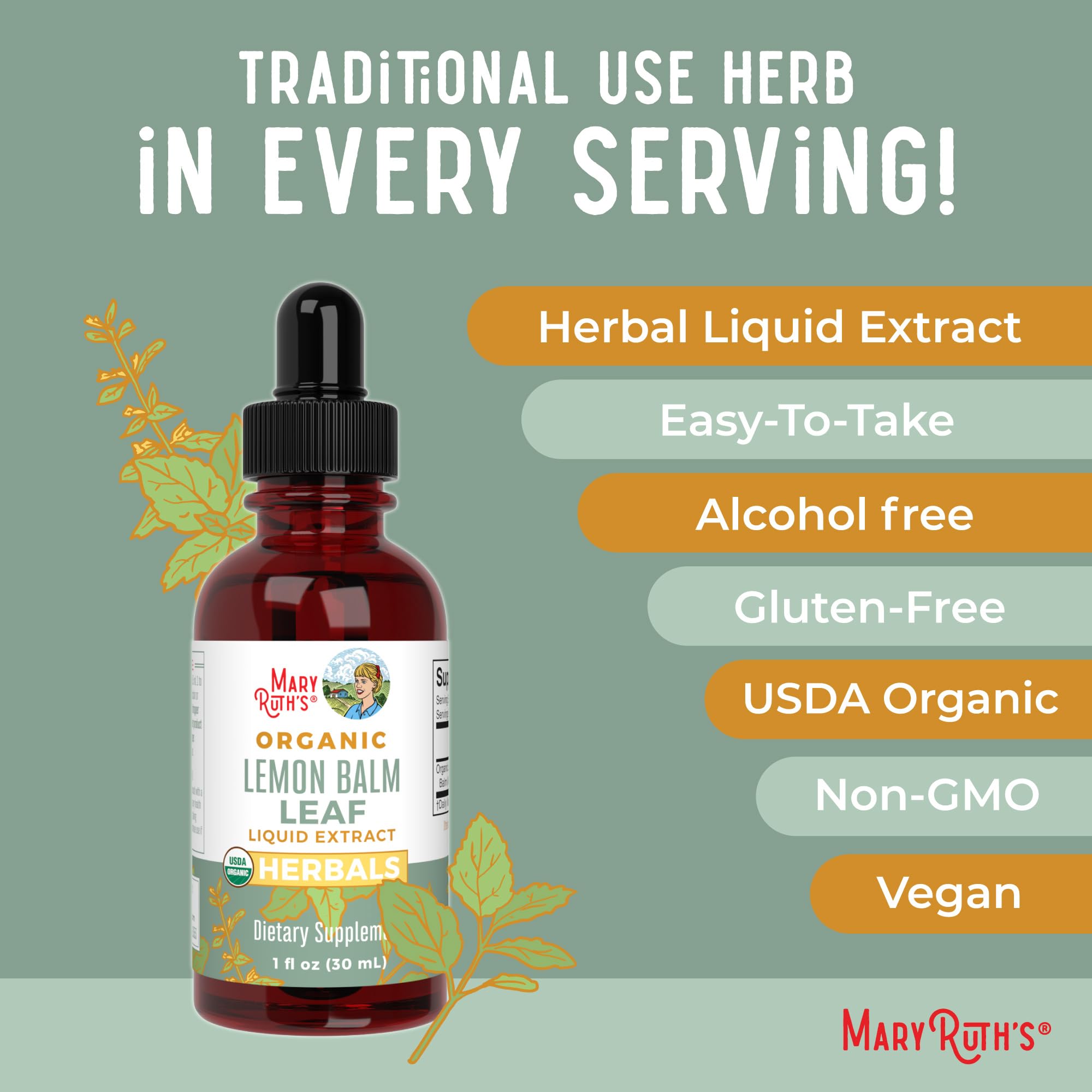 1 fl oz MaryRuth lemon balm liquid extract bottle