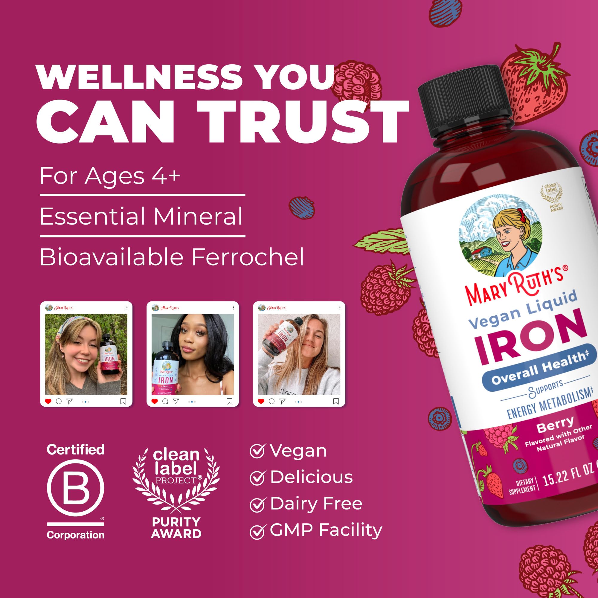 MaryRuth Organics packaging emphasizes clean label certifications.