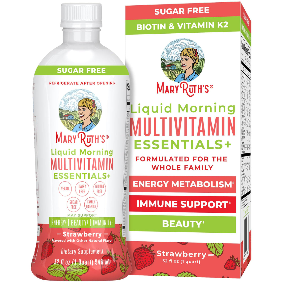 Front view of MaryRuth Organics Liquid Morning Multivitamin Essentials+ 32 oz bottle